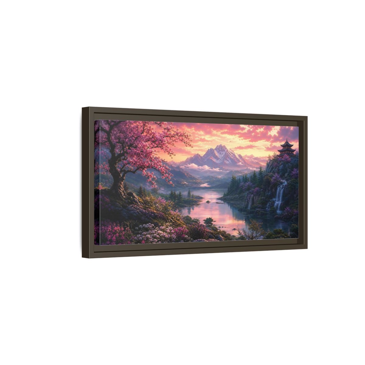Side Mockup 7. Nature Cherry Blossoms Pink Cherry Blossom shown as stretched canvas wall art