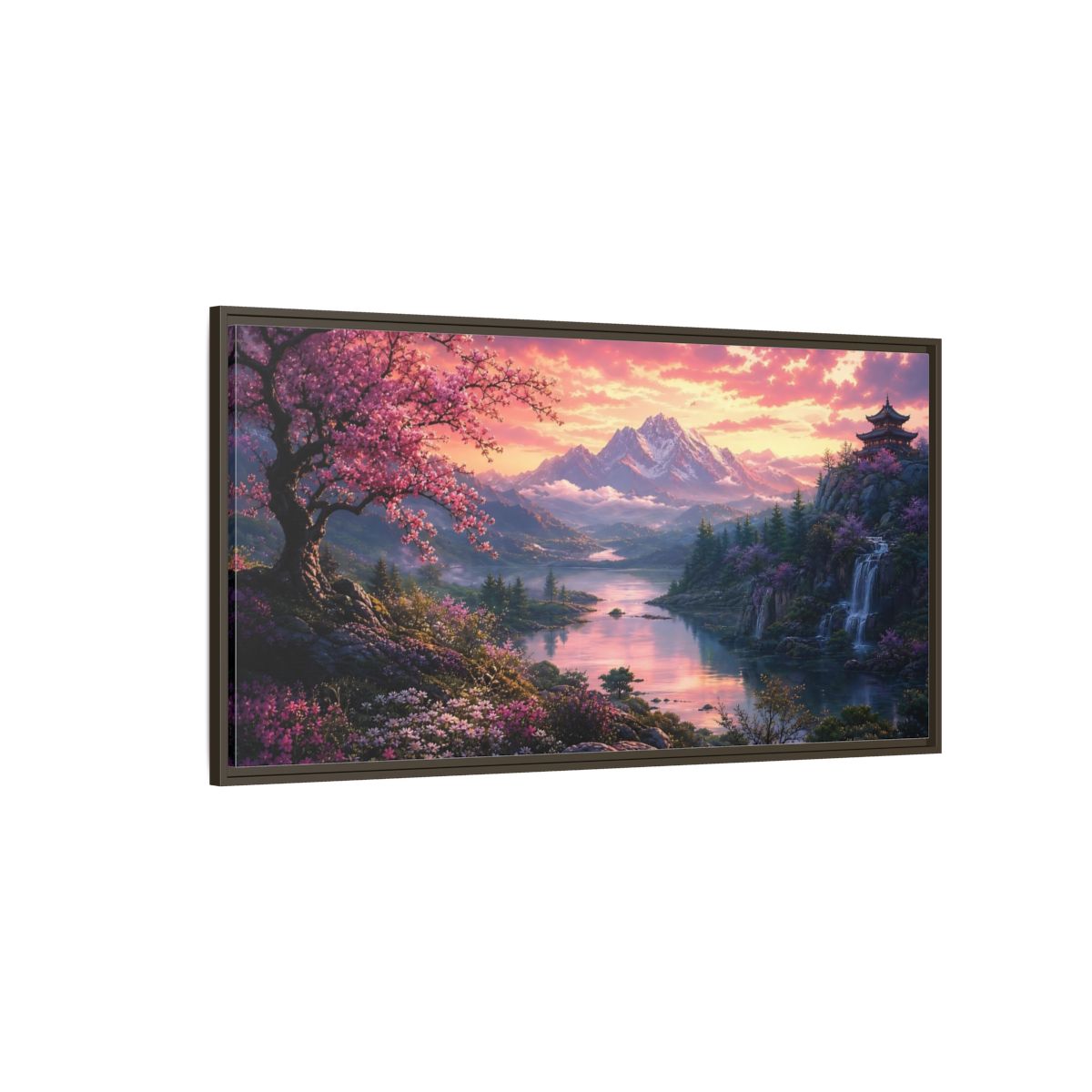Side Mockup 4. Nature Cherry Blossoms Pink Cherry Blossom shown as stretched canvas wall art