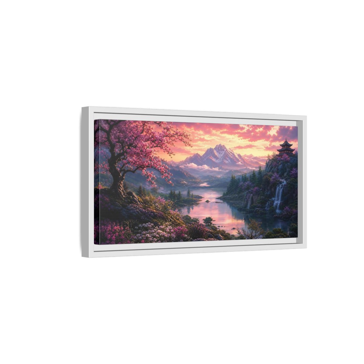 Side Mockup 6. Nature Cherry Blossoms Pink Cherry Blossom shown as stretched canvas wall art