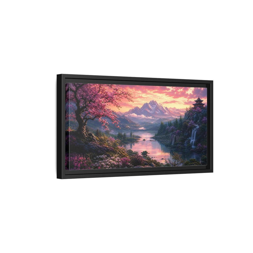Side Mockup 8. Nature Cherry Blossoms Pink Cherry Blossom shown as stretched canvas wall art