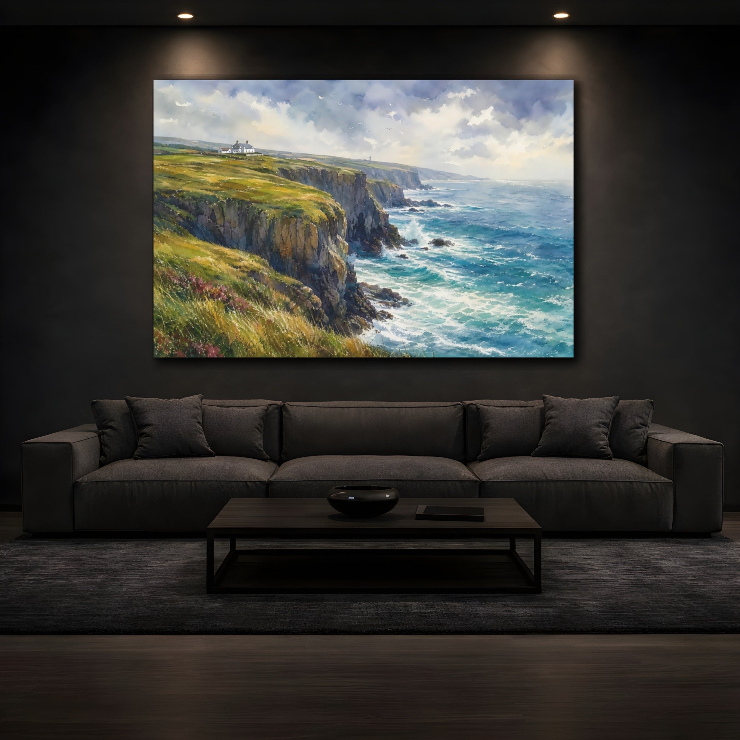 Mockup 3. Nature Coastal Cliffs Coastal Landscape shown as stretched canvas wall art