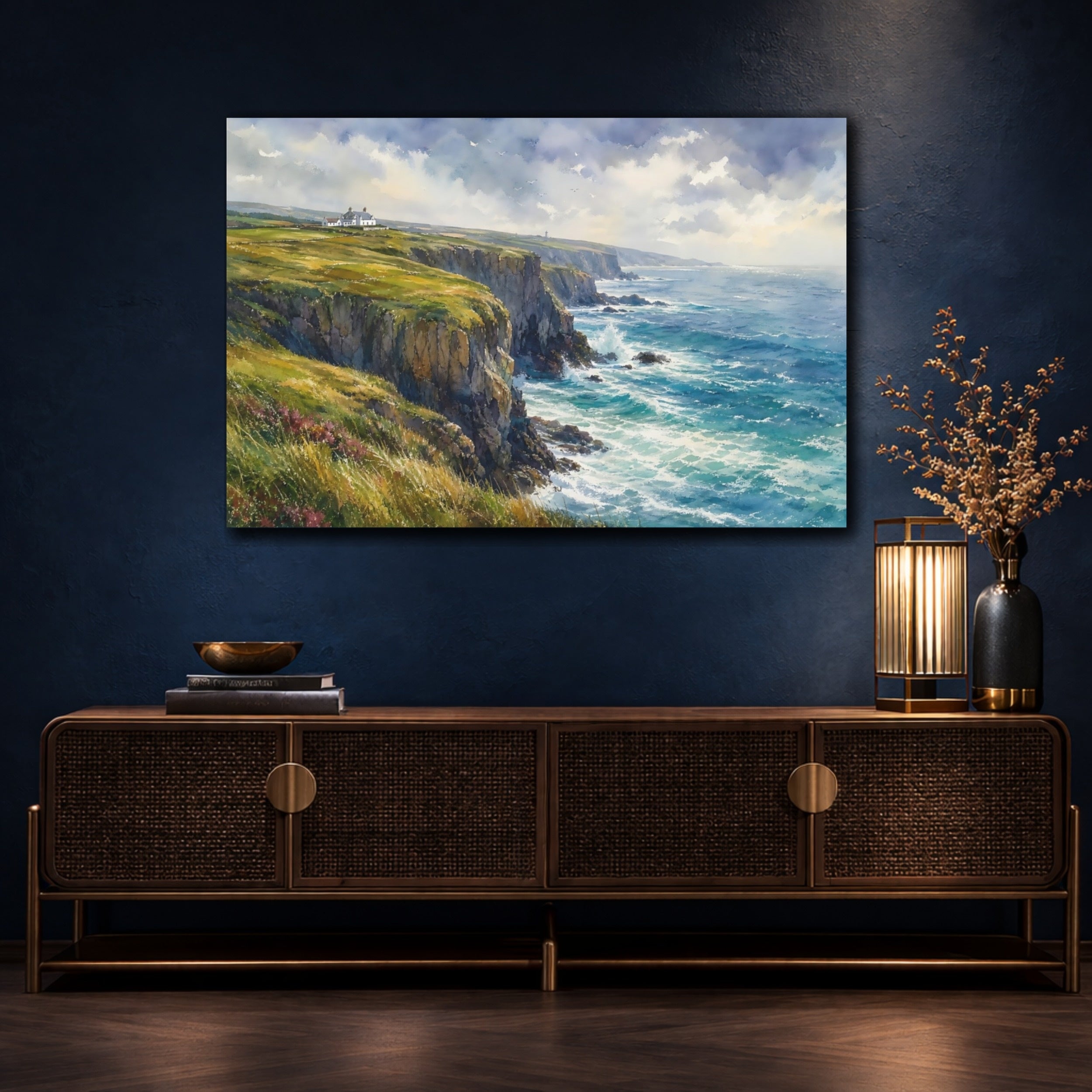 Mockup 4. Nature Coastal Cliffs Coastal Landscape shown as stretched canvas wall art