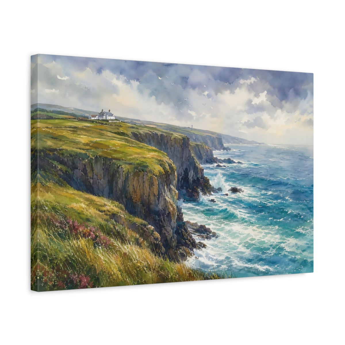 Side Mockup 3. Nature Coastal Cliffs Coastal Landscape shown as stretched canvas wall art