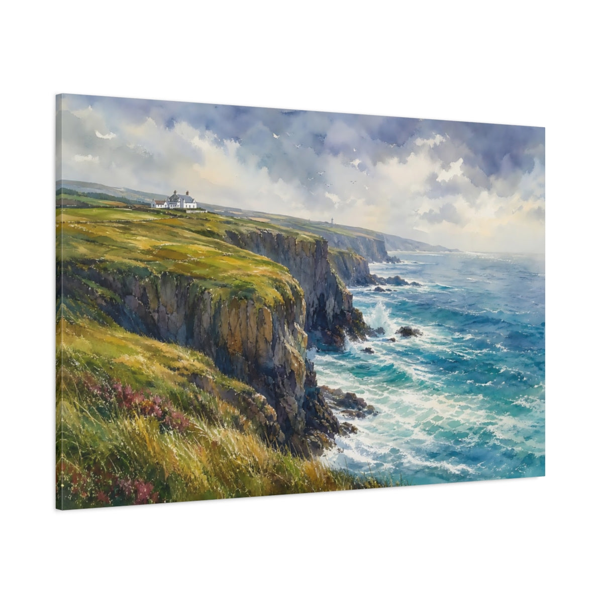 Side Mockup 1. Nature Coastal Cliffs Coastal Landscape shown as stretched canvas wall art