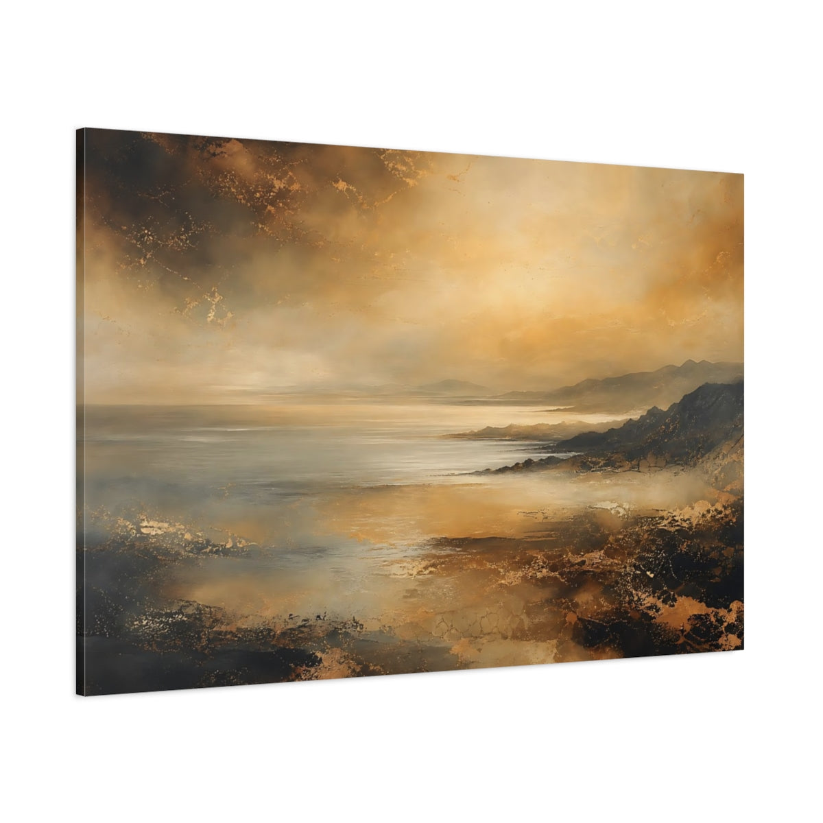Side Mockup 1. Nature Coastal Landscape Golden Coastal Landscape shown as stretched canvas wall art