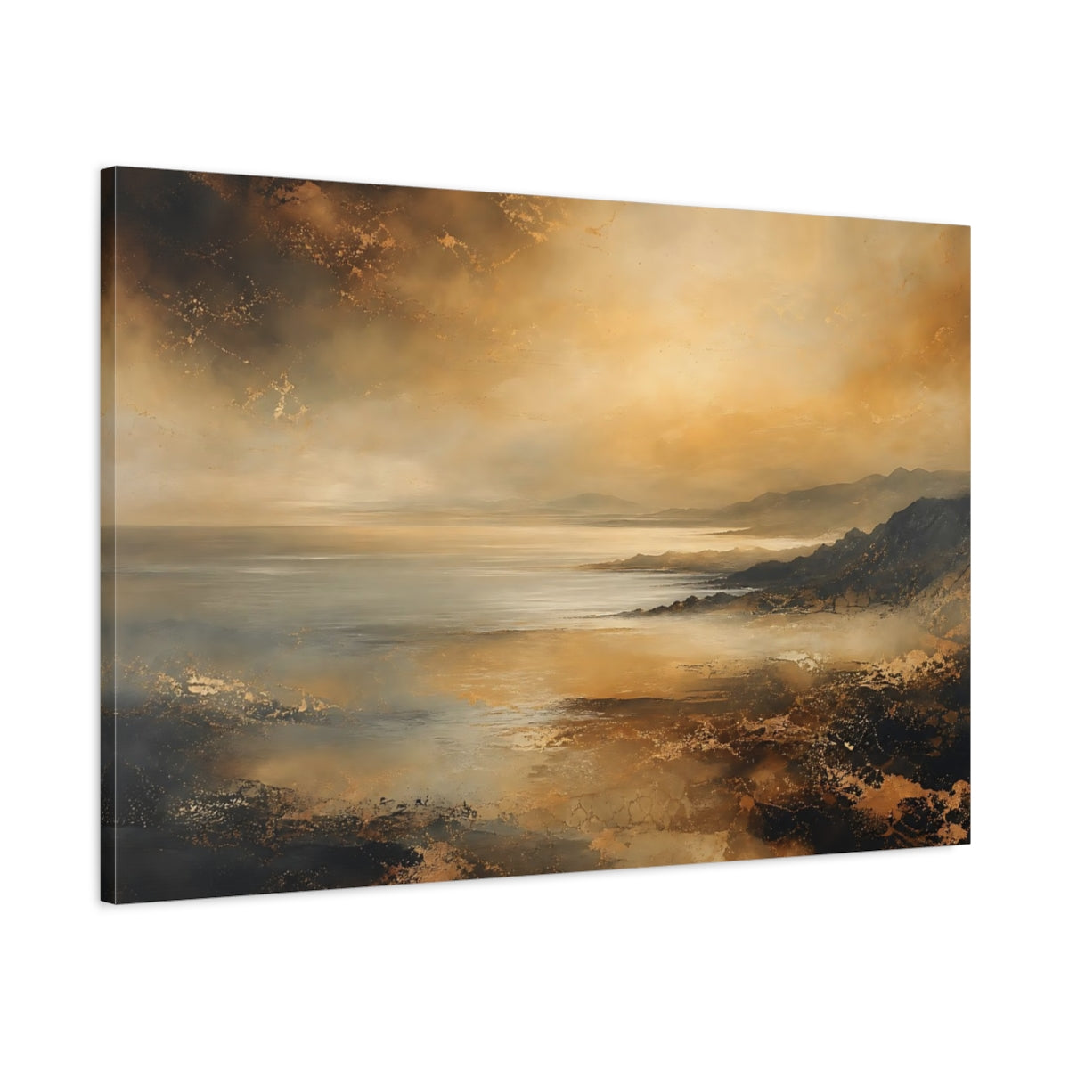 Main Mockup. Nature Coastal Landscape Golden Coastal Landscape shown as stretched canvas wall art
