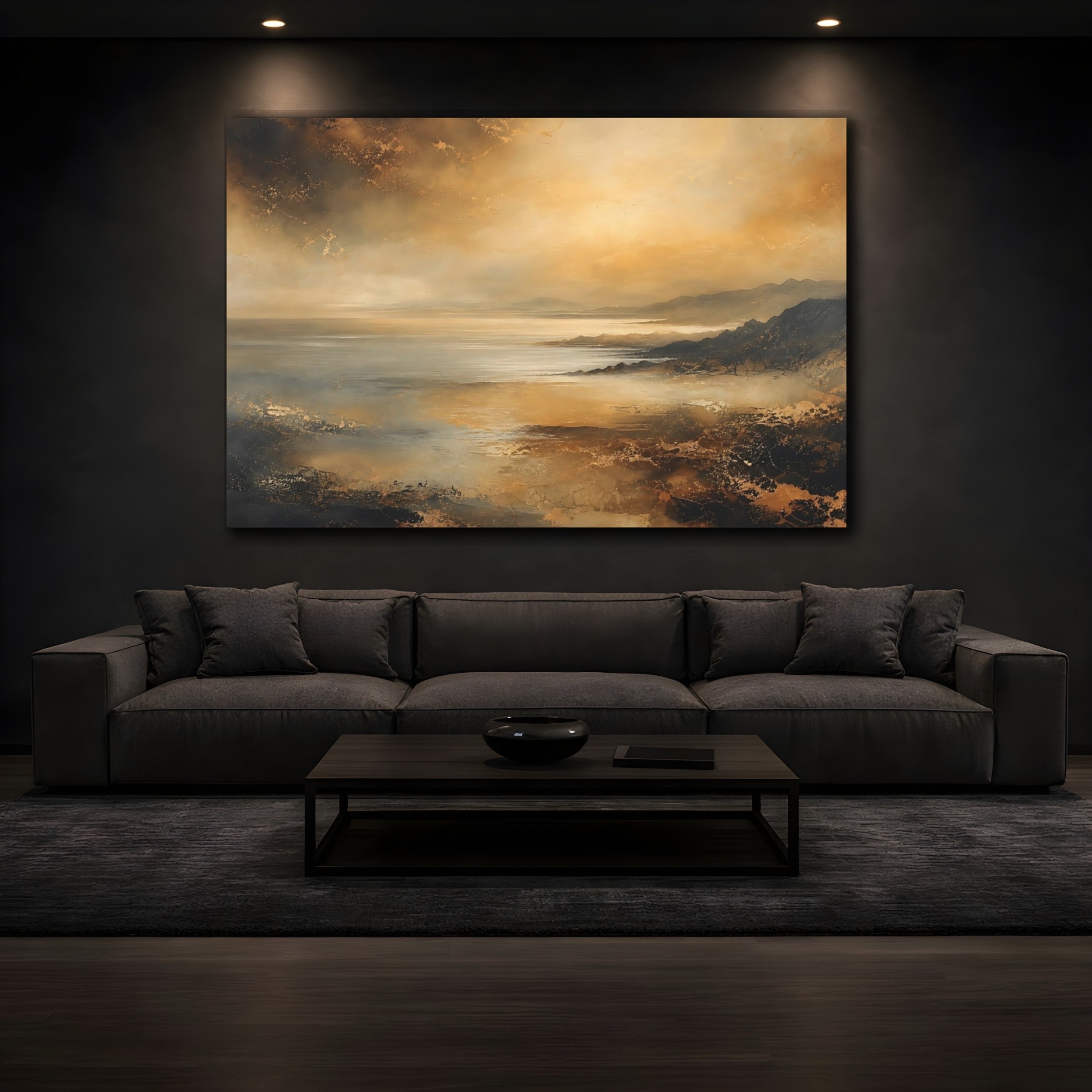 Mockup 3. Nature Coastal Landscape Golden Coastal Landscape shown as stretched canvas wall art