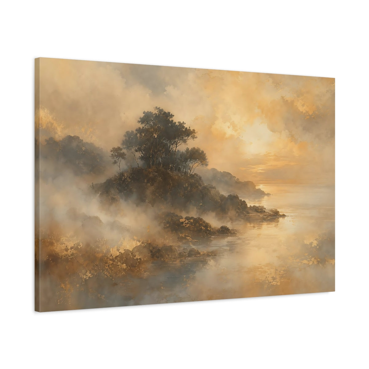 Main Mockup. Nature Coastal Landscape Golden Hues shown as stretched canvas wall art
