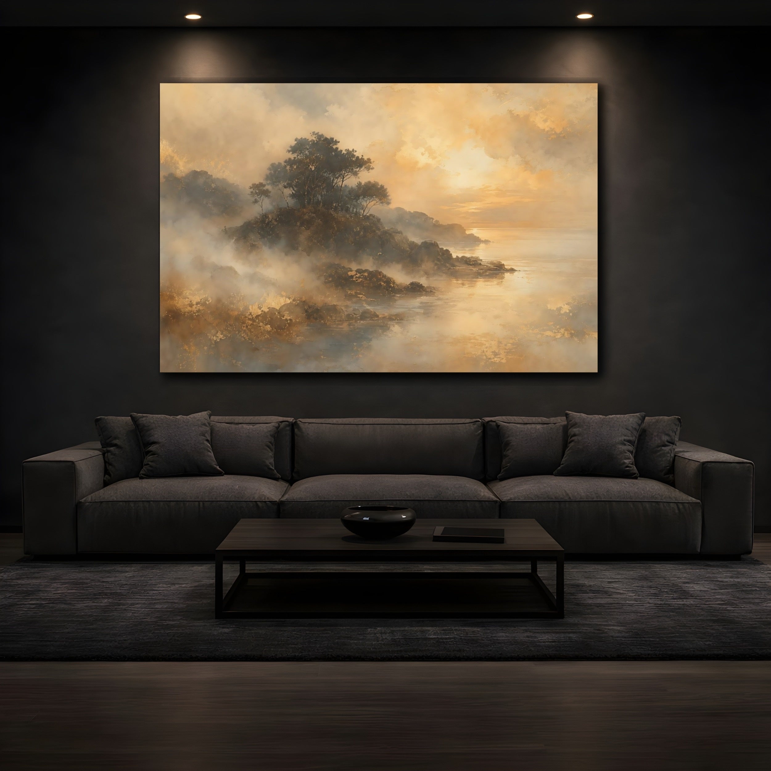 Mockup 3. Nature Coastal Landscape Golden Hues shown as stretched canvas wall art