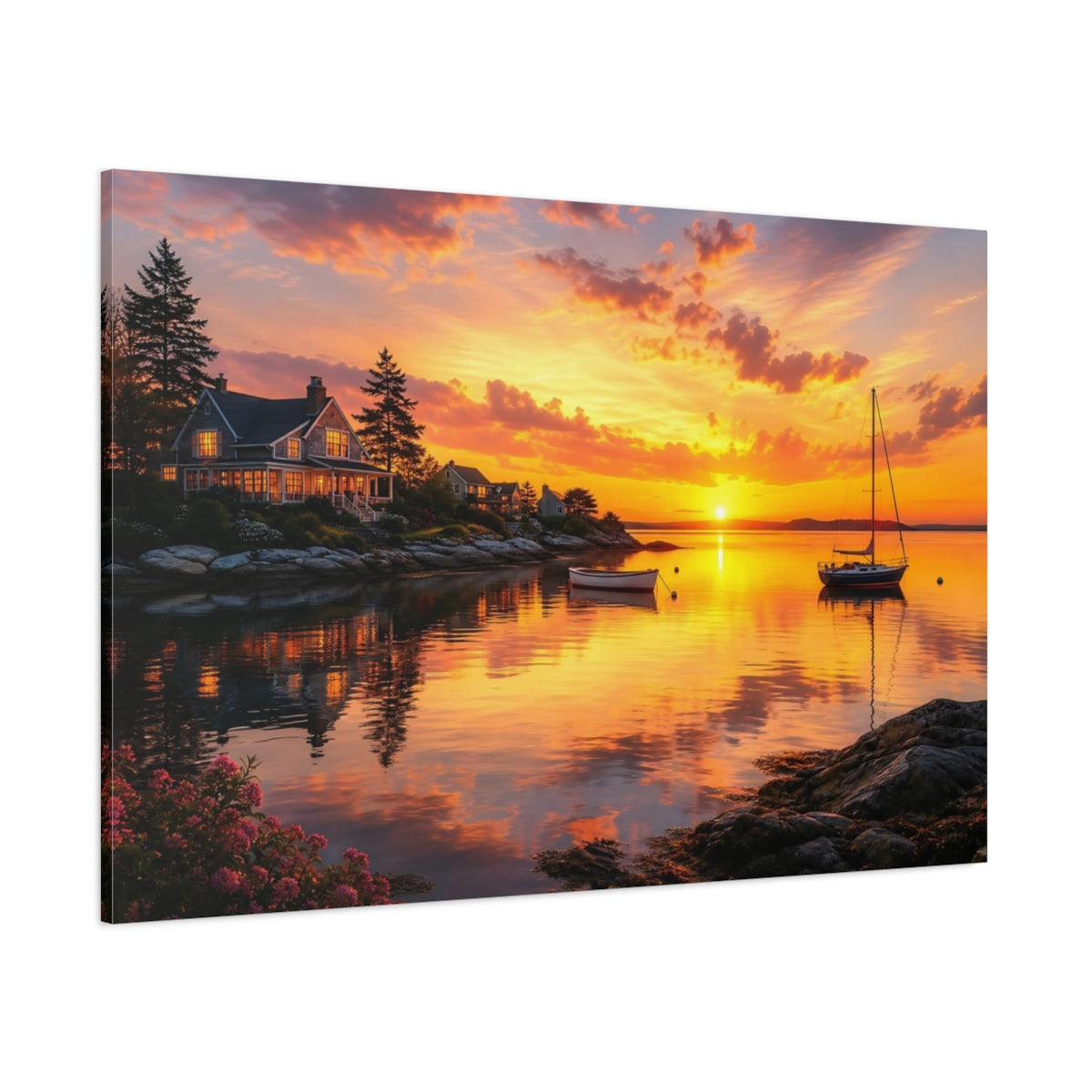 Side Mockup 1. Nature Coastal Sunset Orange And Gold shown as canvas print
