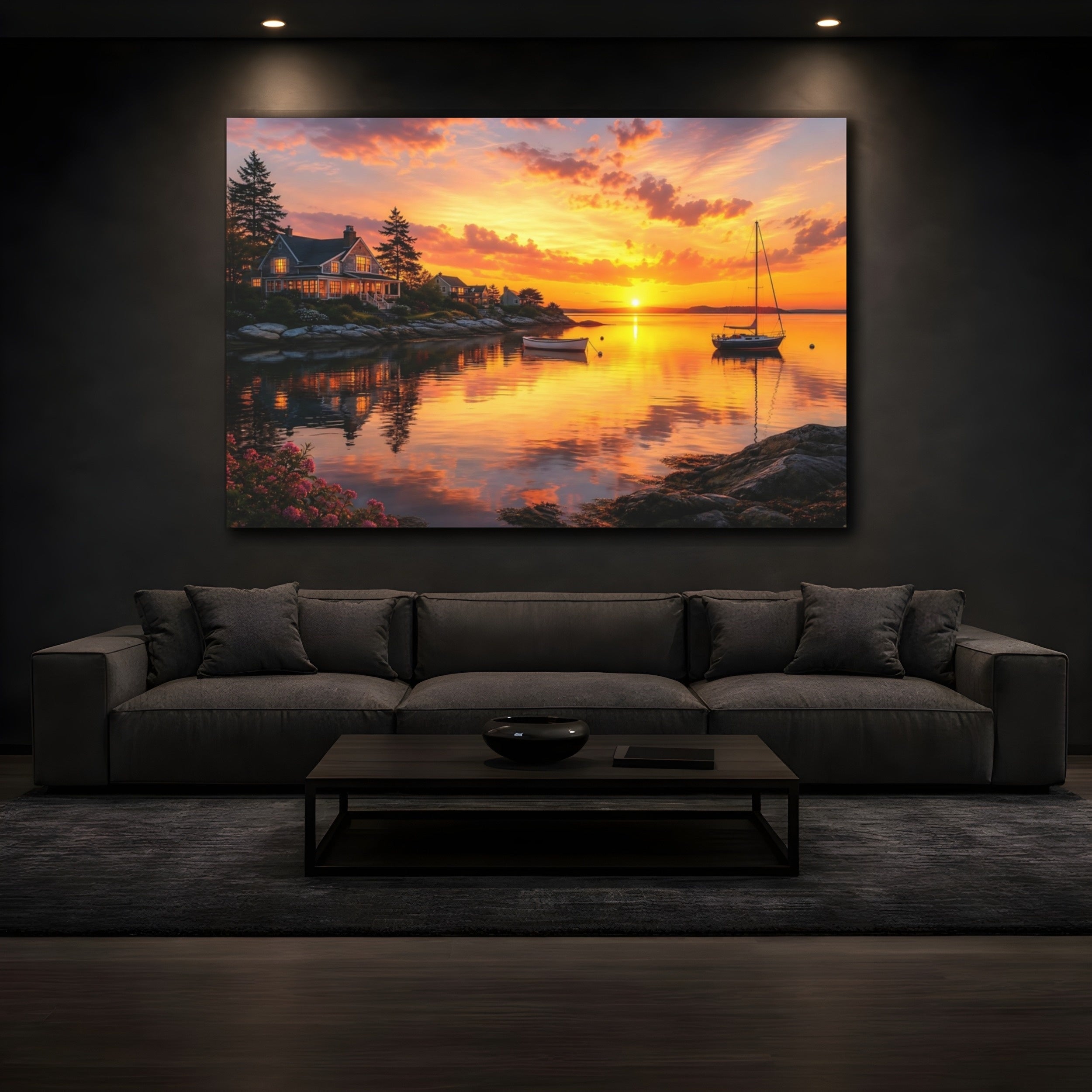 Mockup 3. Nature Coastal Sunset Orange And Gold shown as canvas print