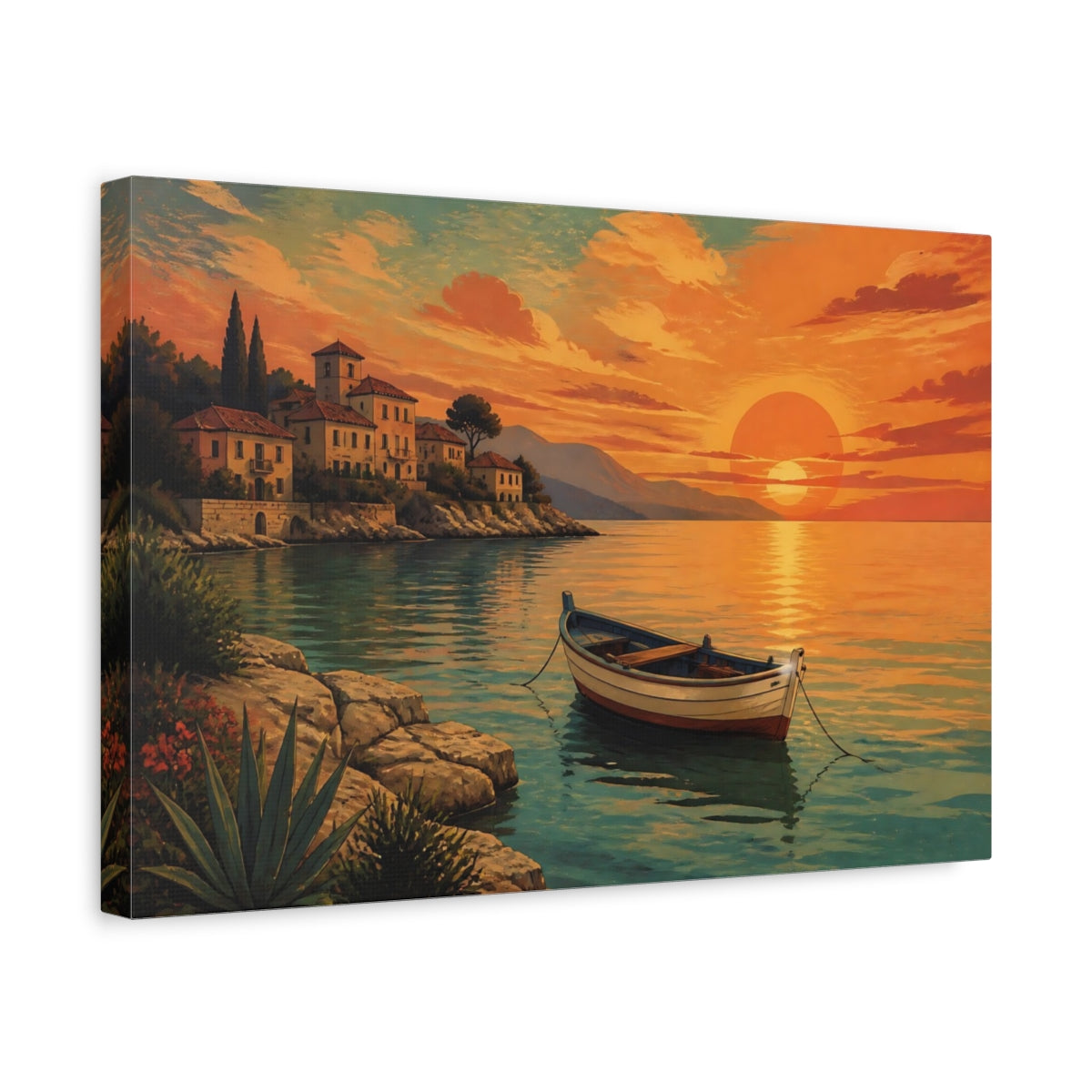 Side Mockup 4. Nature Coastal Sunset Orange Teal shown as canvas print