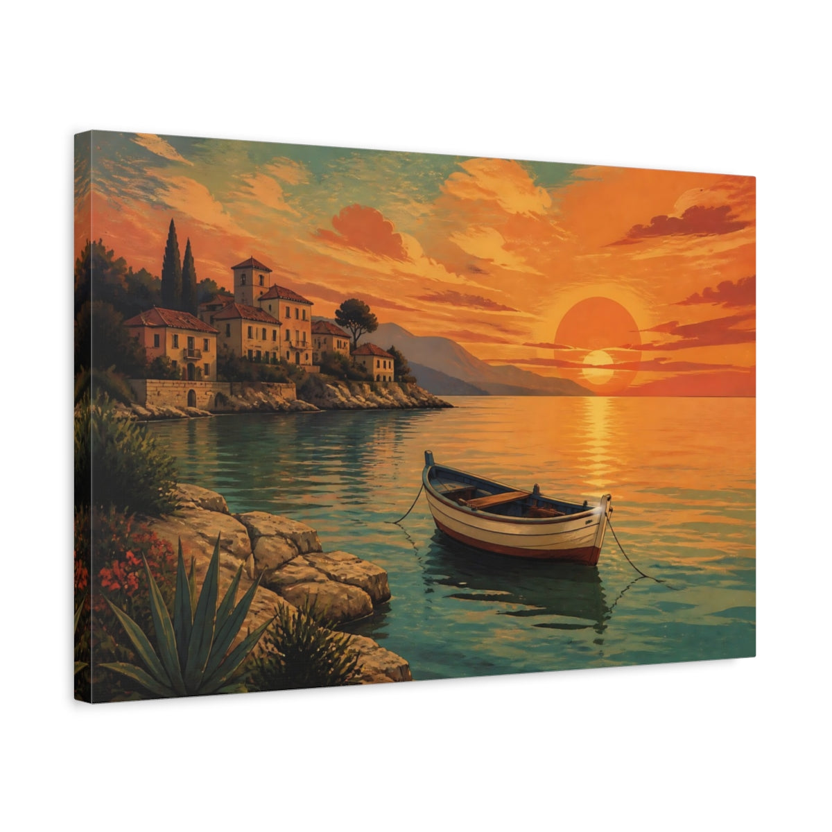 Side Mockup 3. Nature Coastal Sunset Orange Teal shown as canvas print