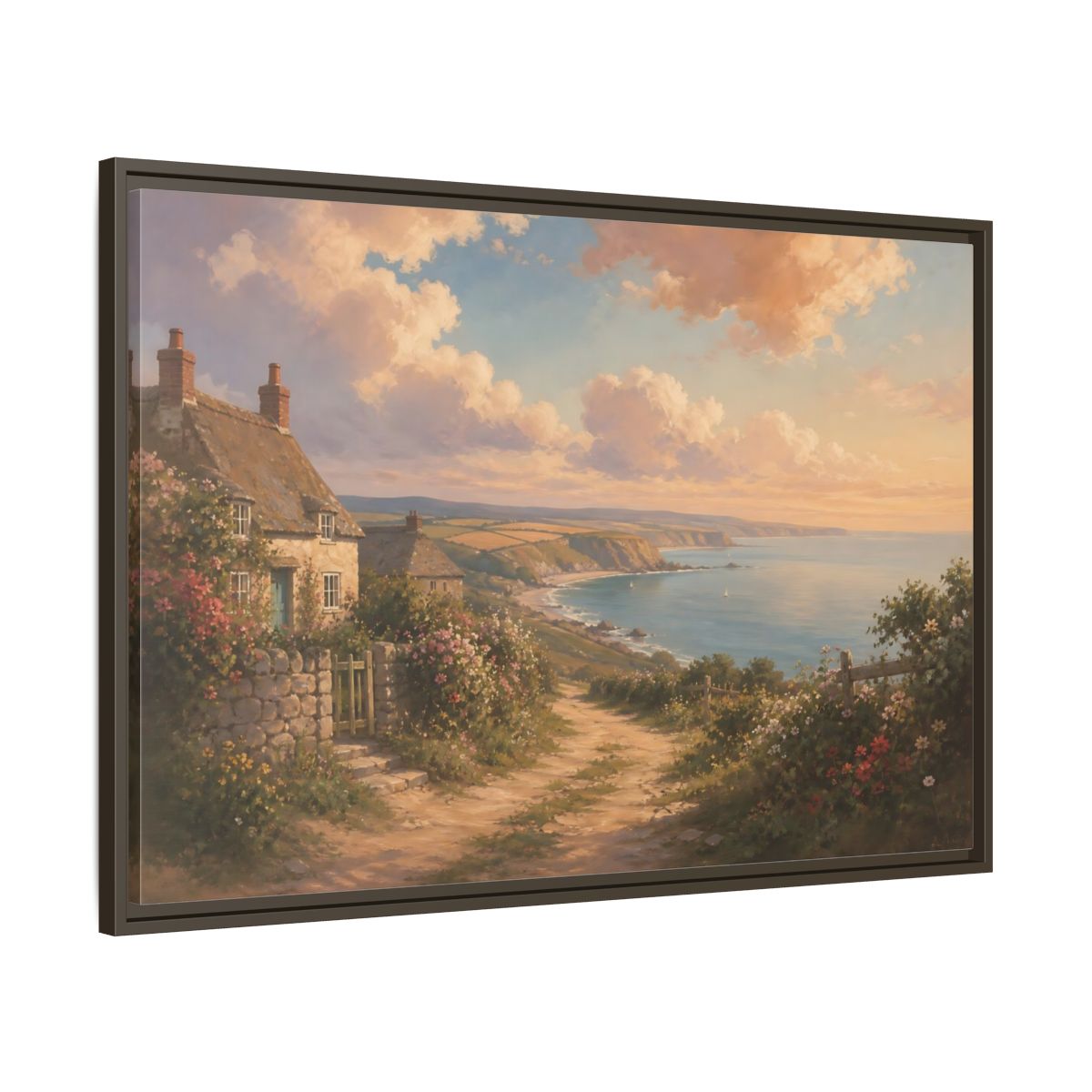 Main Mockup. Nature Coastal Village Coastal Sunset shown as stretched canvas wall art