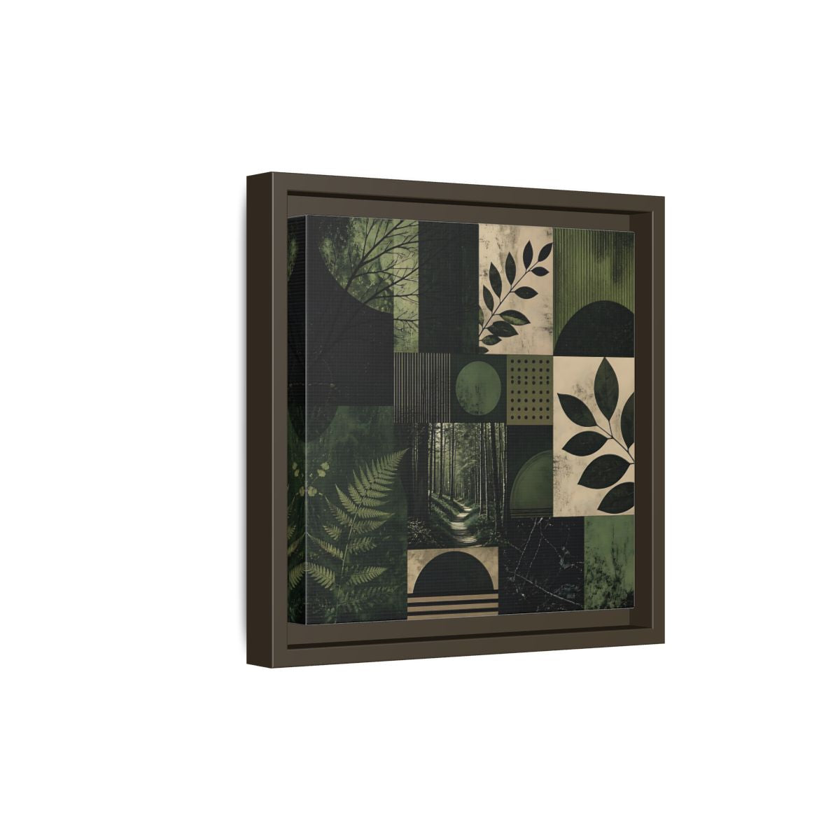 Side Mockup 20. Nature Nature Collage Green And Black shown as stretched canvas wall art
