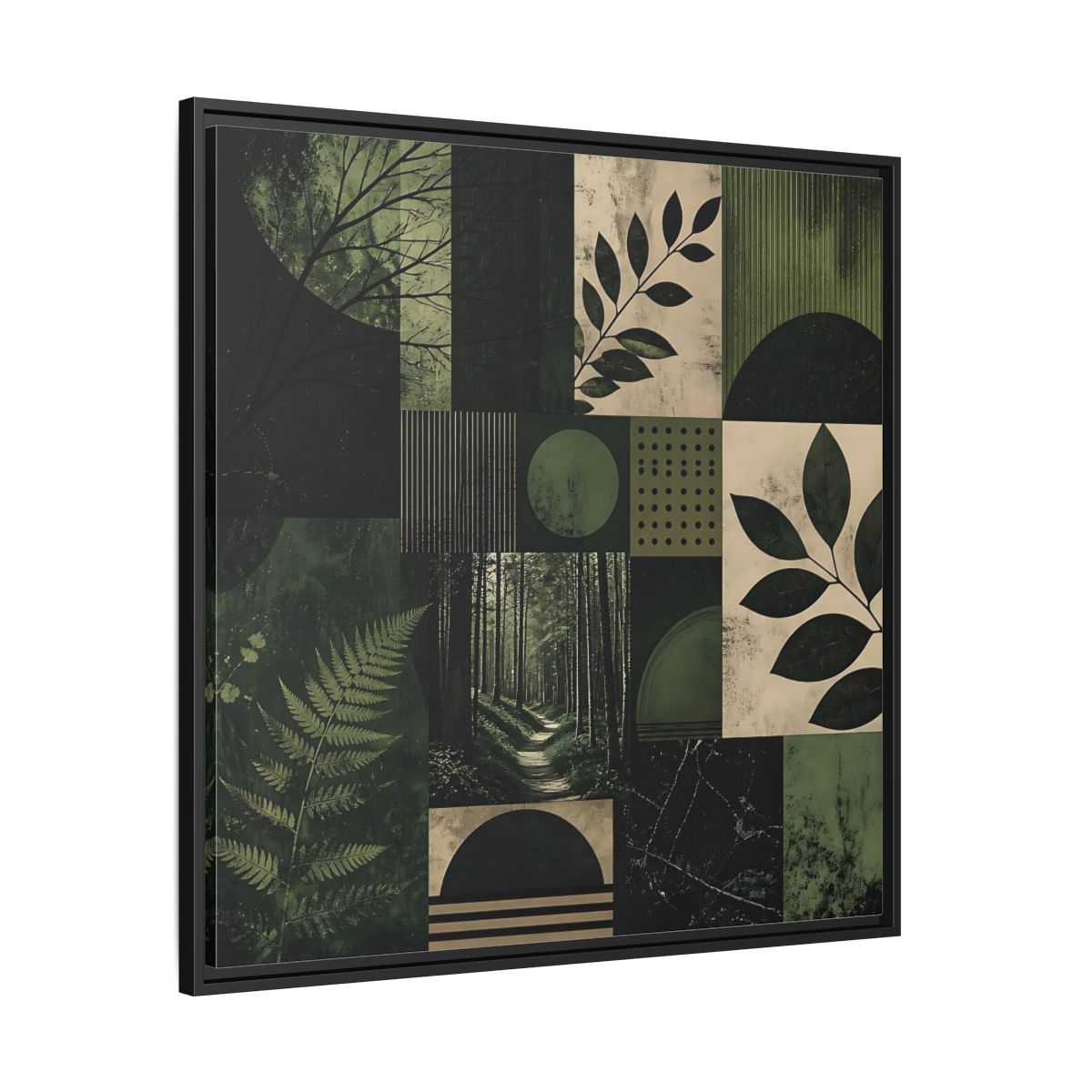 Side Mockup 30. Nature Nature Collage Green And Black shown as stretched canvas wall art