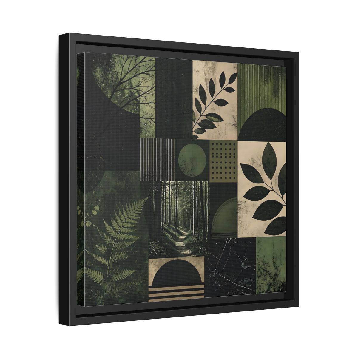 Side Mockup 32. Nature Nature Collage Green And Black shown as stretched canvas wall art