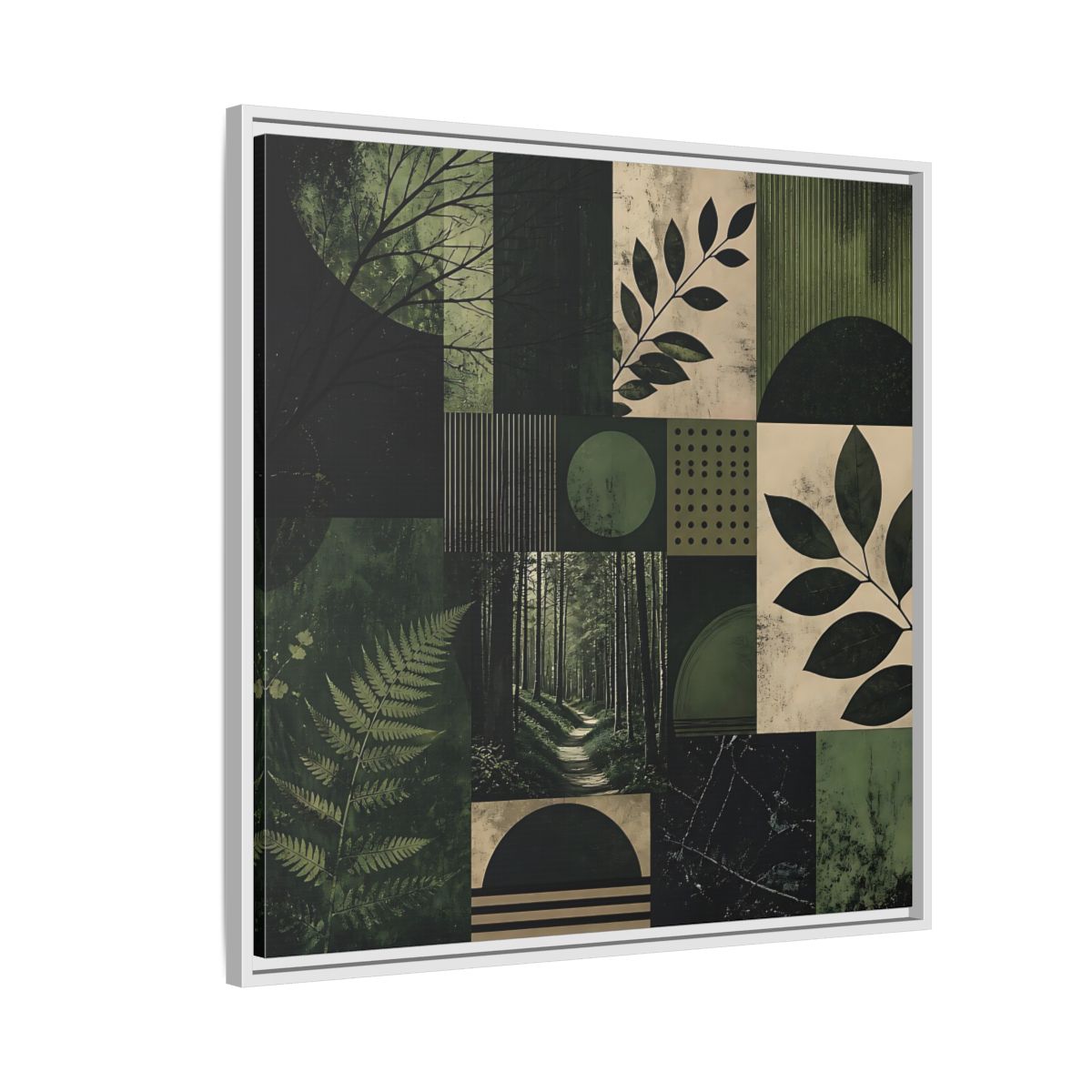 Side Mockup 7. Nature Nature Collage Green And Black shown as stretched canvas wall art