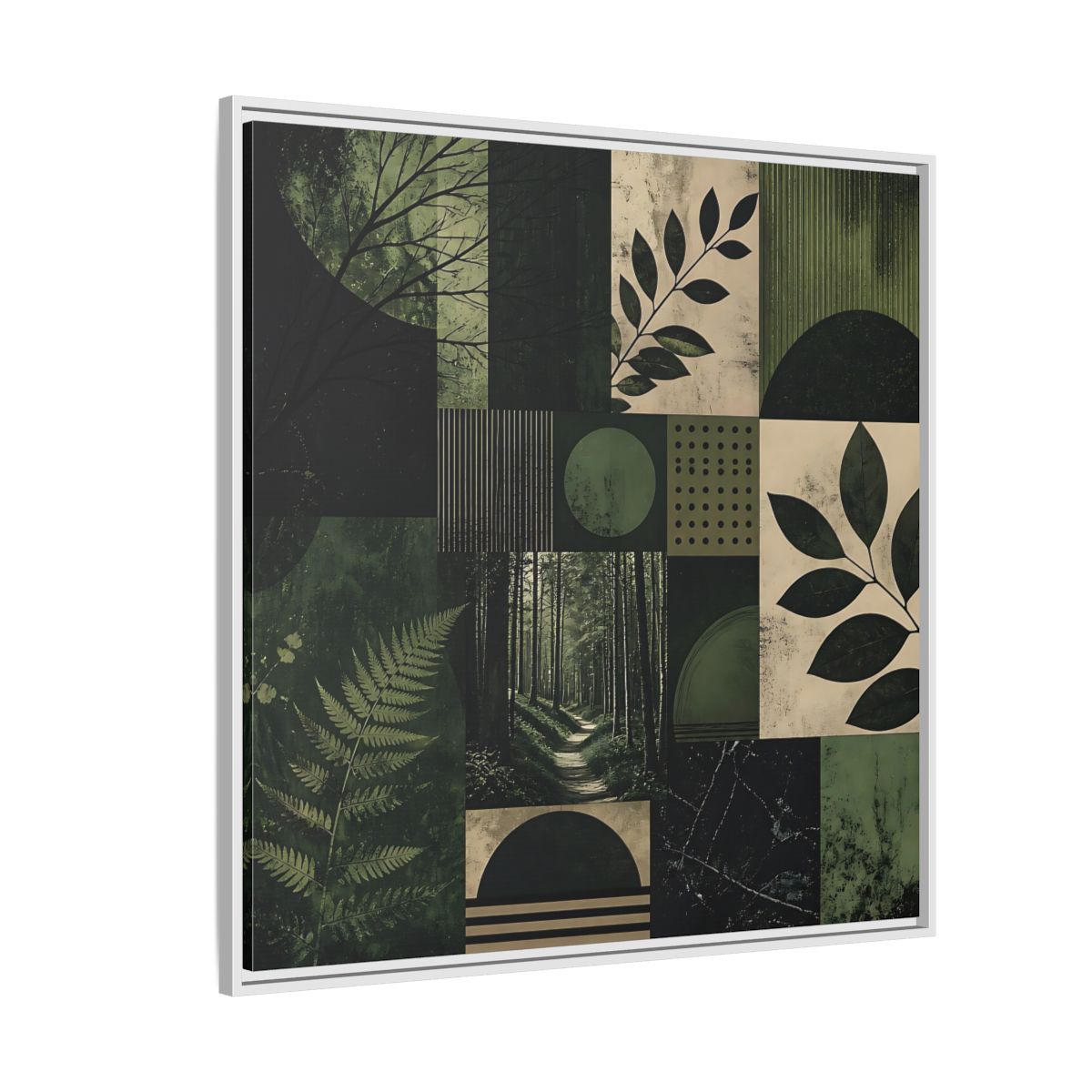 Side Mockup 4. Nature Nature Collage Green And Black shown as stretched canvas wall art