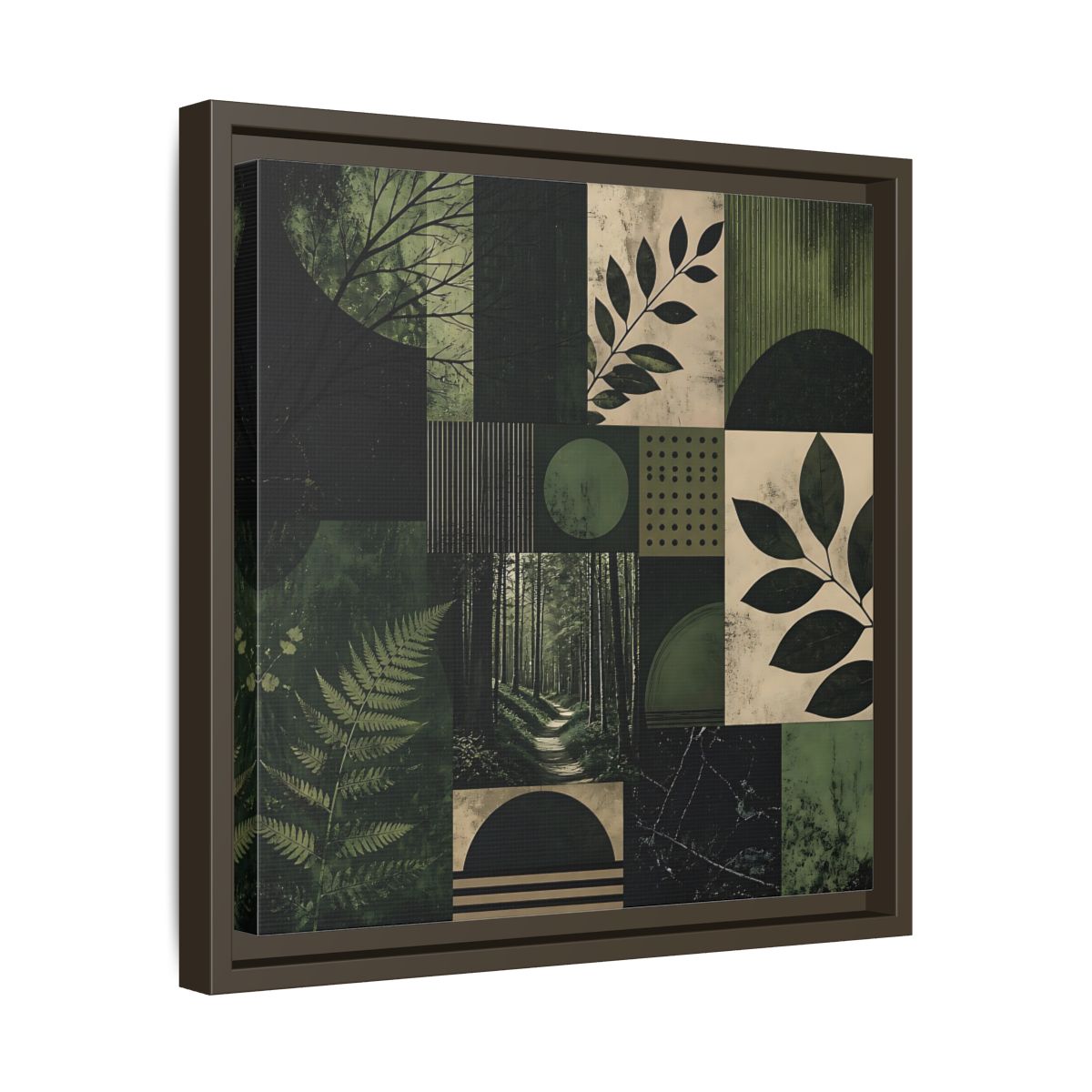 Side Mockup 29. Nature Nature Collage Green And Black shown as stretched canvas wall art
