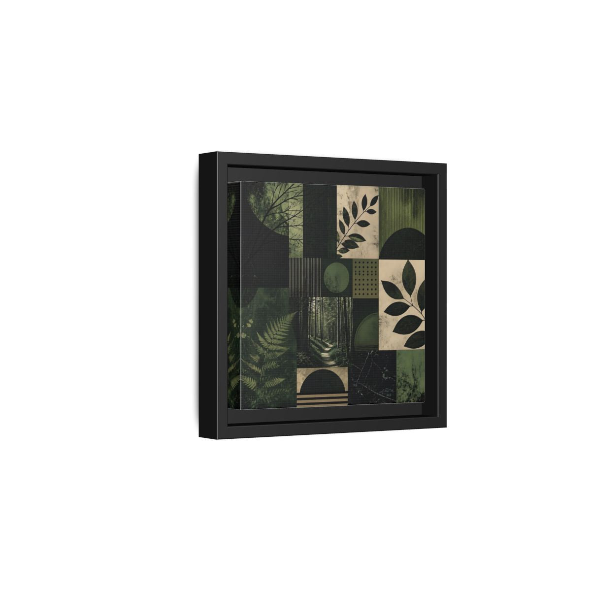 Side Mockup 3. Nature Nature Collage Green And Black shown as stretched canvas wall art