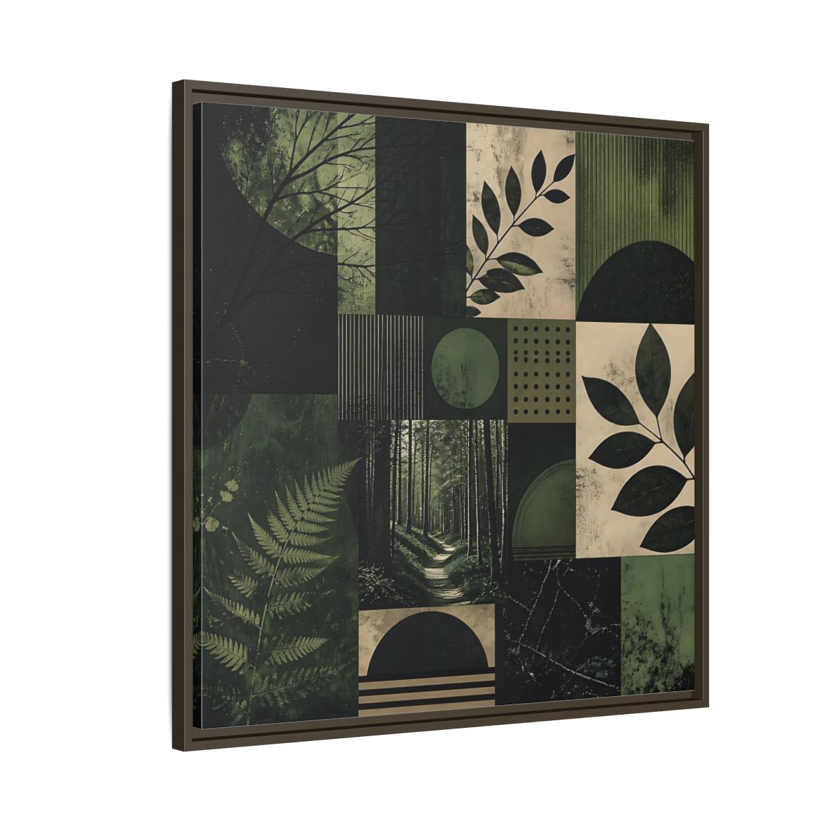 Side Mockup 8. Nature Nature Collage Green And Black shown as stretched canvas wall art