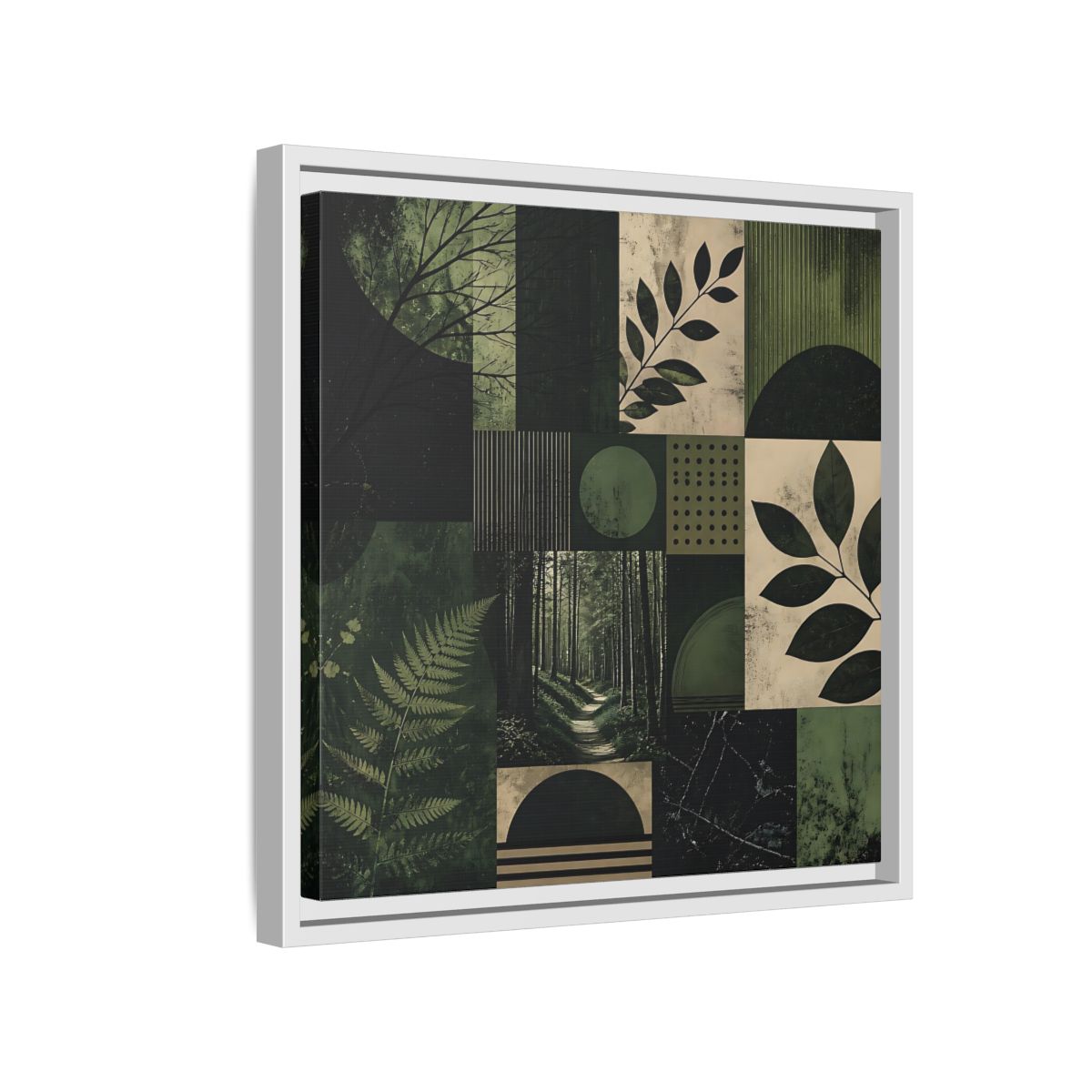 Side Mockup 13. Nature Nature Collage Green And Black shown as stretched canvas wall art