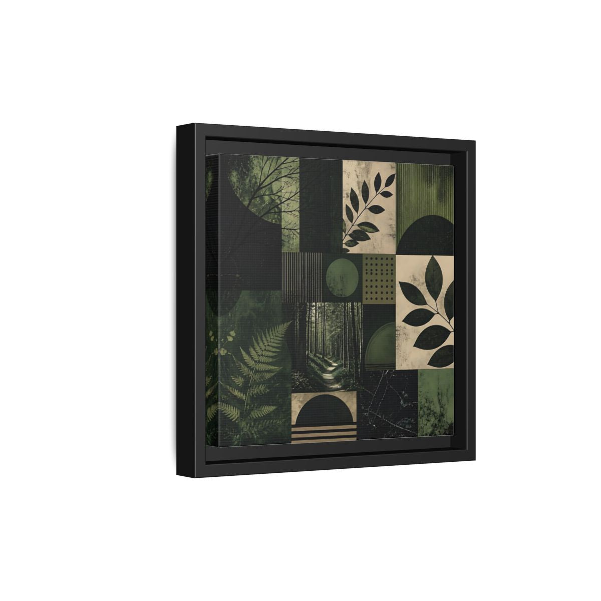 Side Mockup 21. Nature Nature Collage Green And Black shown as stretched canvas wall art