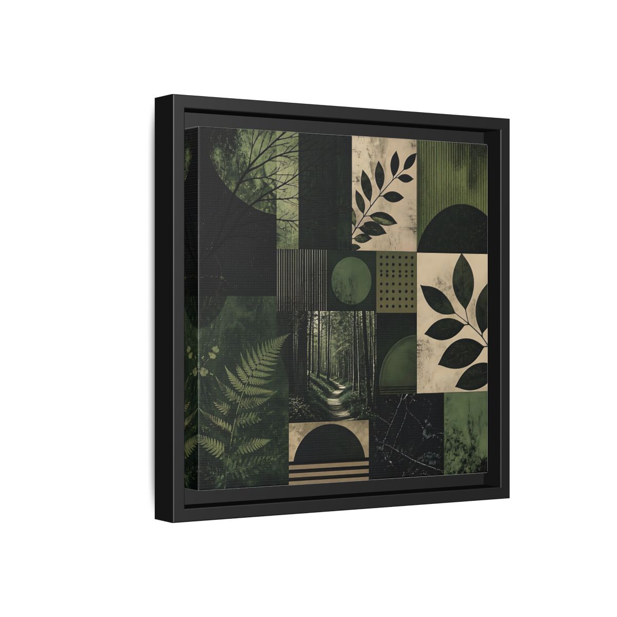Side Mockup 18. Nature Nature Collage Green And Black shown as stretched canvas wall art