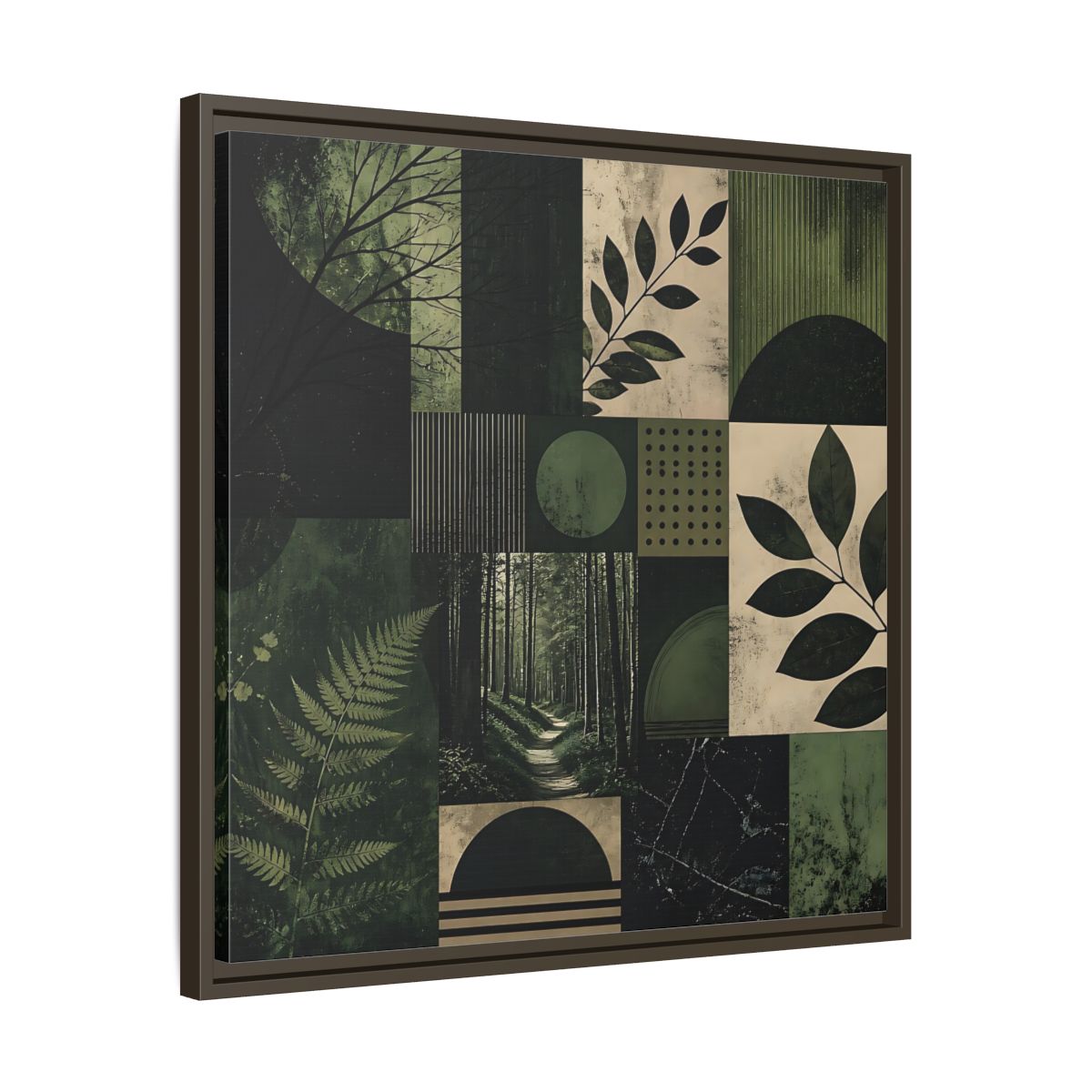 Side Mockup 27. Nature Nature Collage Green And Black shown as stretched canvas wall art