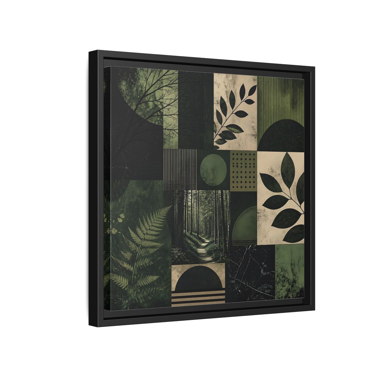 Side Mockup 15. Nature Nature Collage Green And Black shown as stretched canvas wall art
