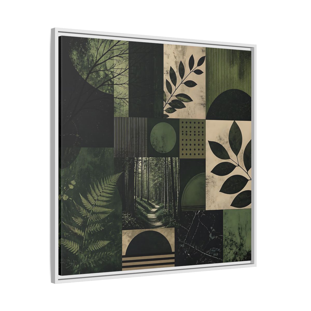 Side Mockup 25. Nature Nature Collage Green And Black shown as stretched canvas wall art