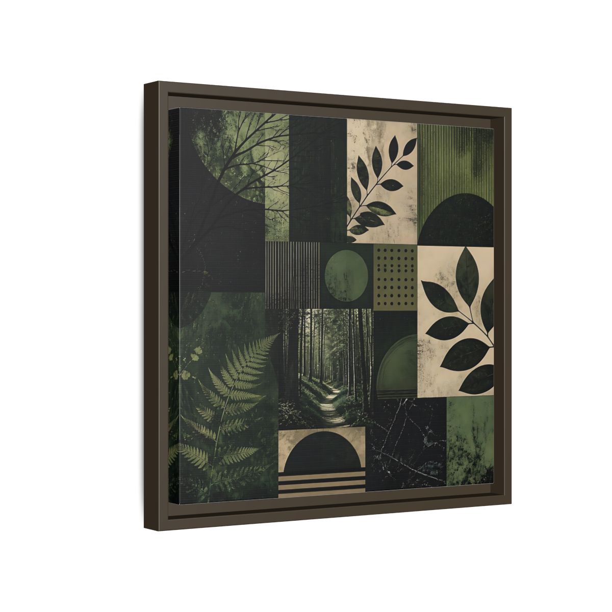 Side Mockup 14. Nature Nature Collage Green And Black shown as stretched canvas wall art