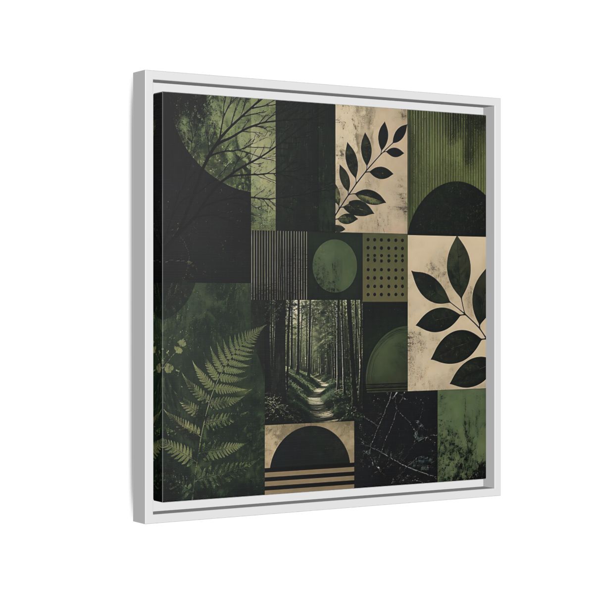 Side Mockup 10. Nature Nature Collage Green And Black shown as stretched canvas wall art