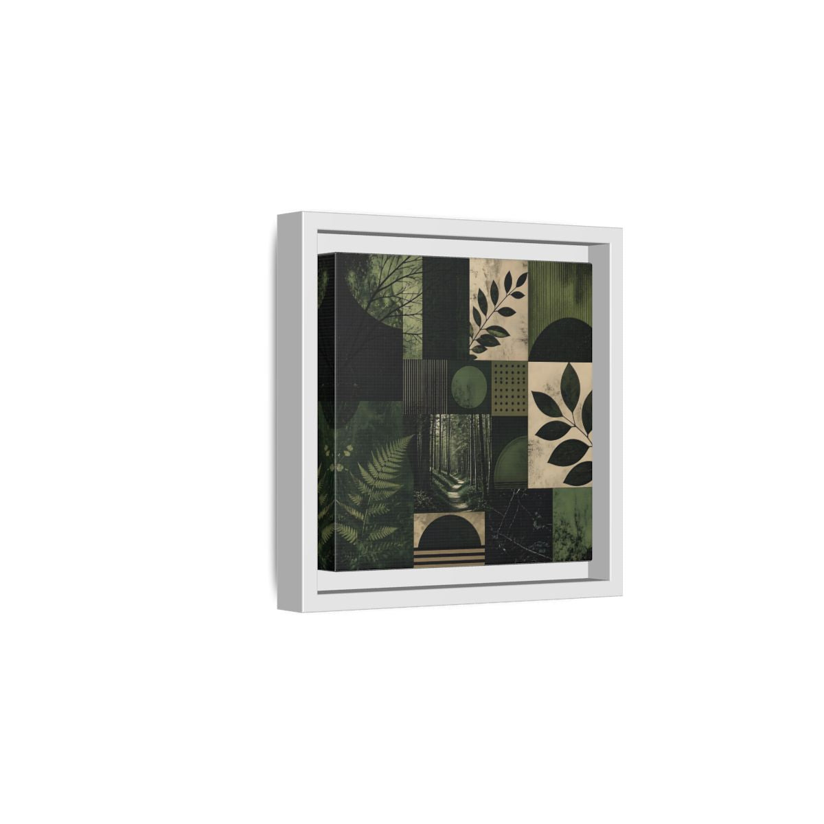 Side Mockup 1. Nature Nature Collage Green And Black shown as stretched canvas wall art
