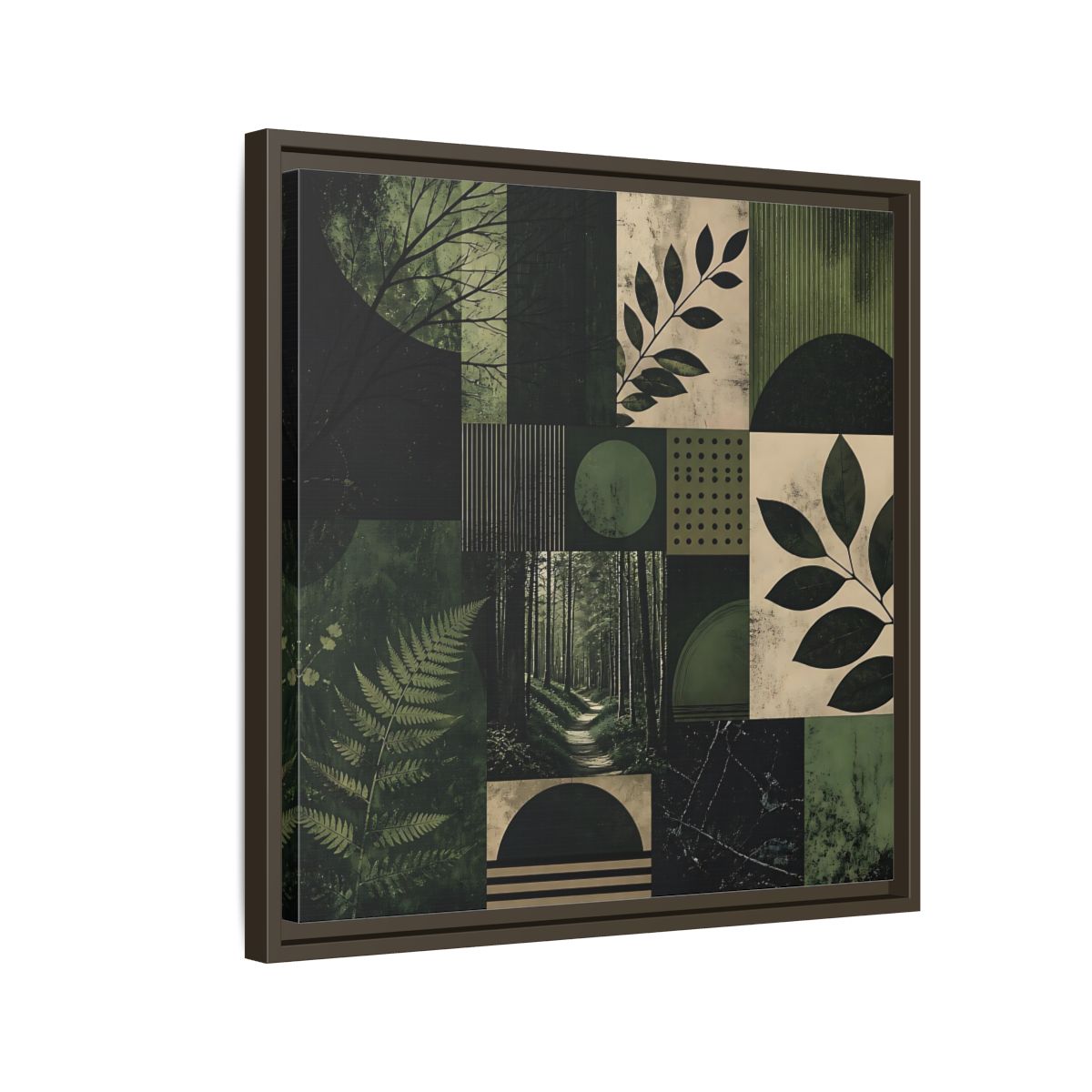 Side Mockup 11. Nature Nature Collage Green And Black shown as stretched canvas wall art