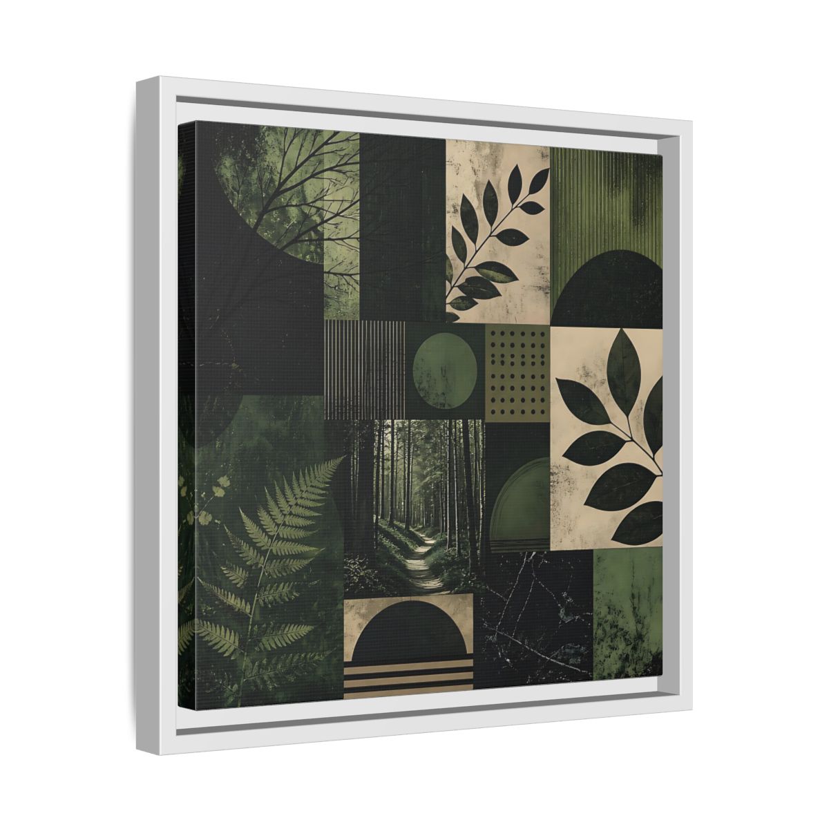 Side Mockup 28. Nature Nature Collage Green And Black shown as stretched canvas wall art