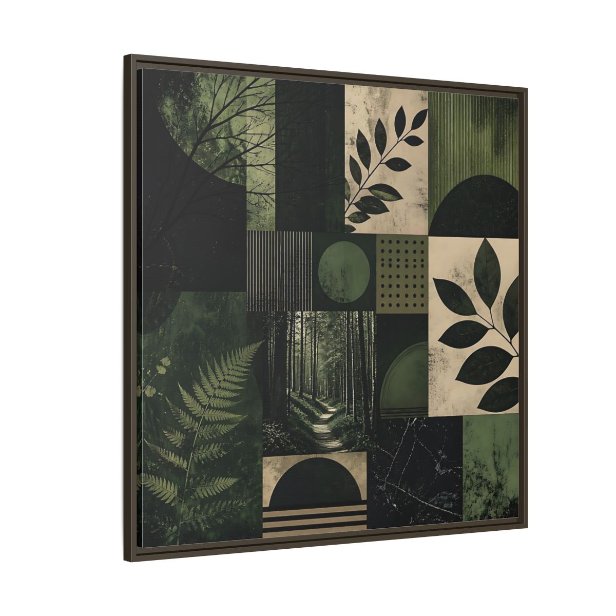 Side Mockup 5. Nature Nature Collage Green And Black shown as stretched canvas wall art
