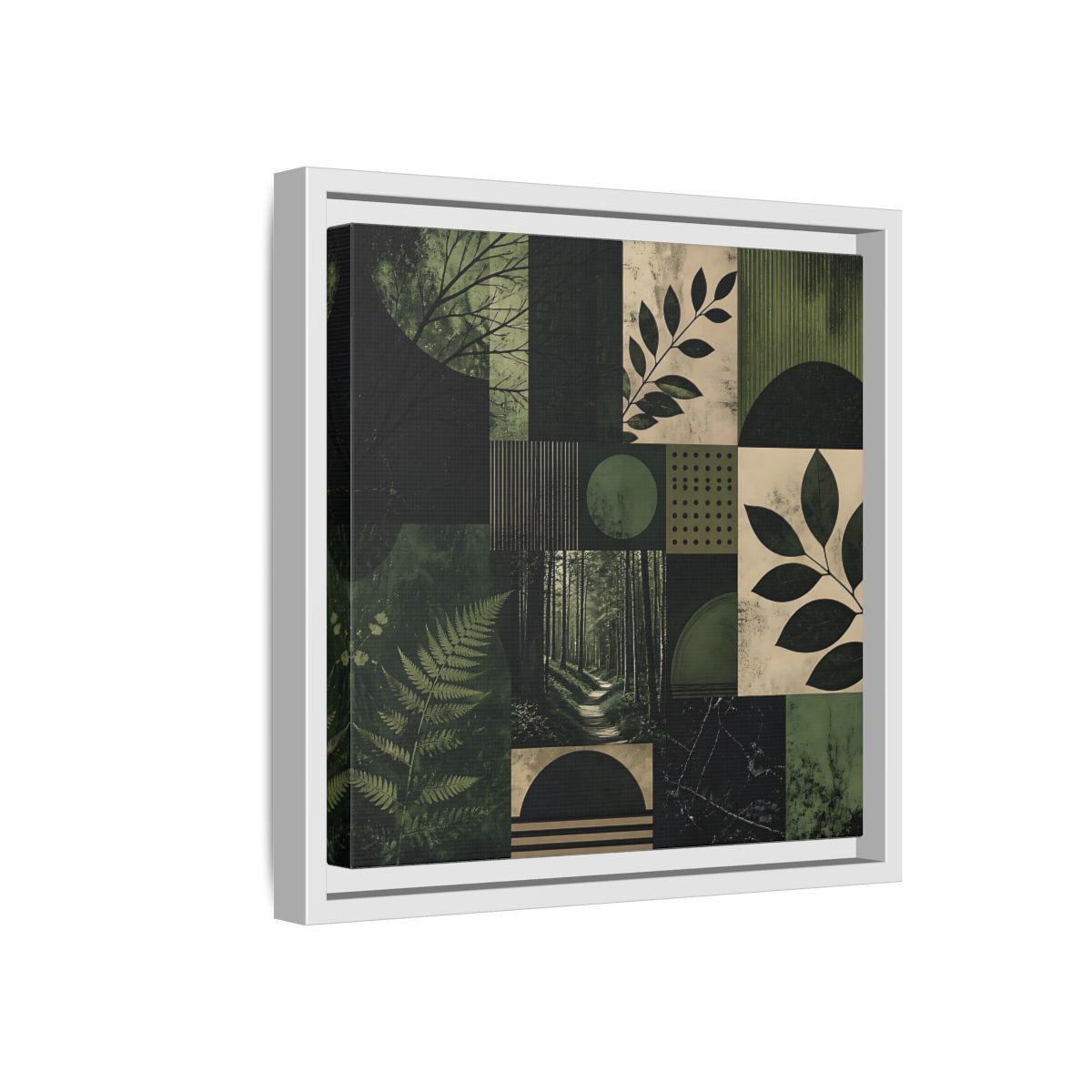 Side Mockup 16. Nature Nature Collage Green And Black shown as stretched canvas wall art