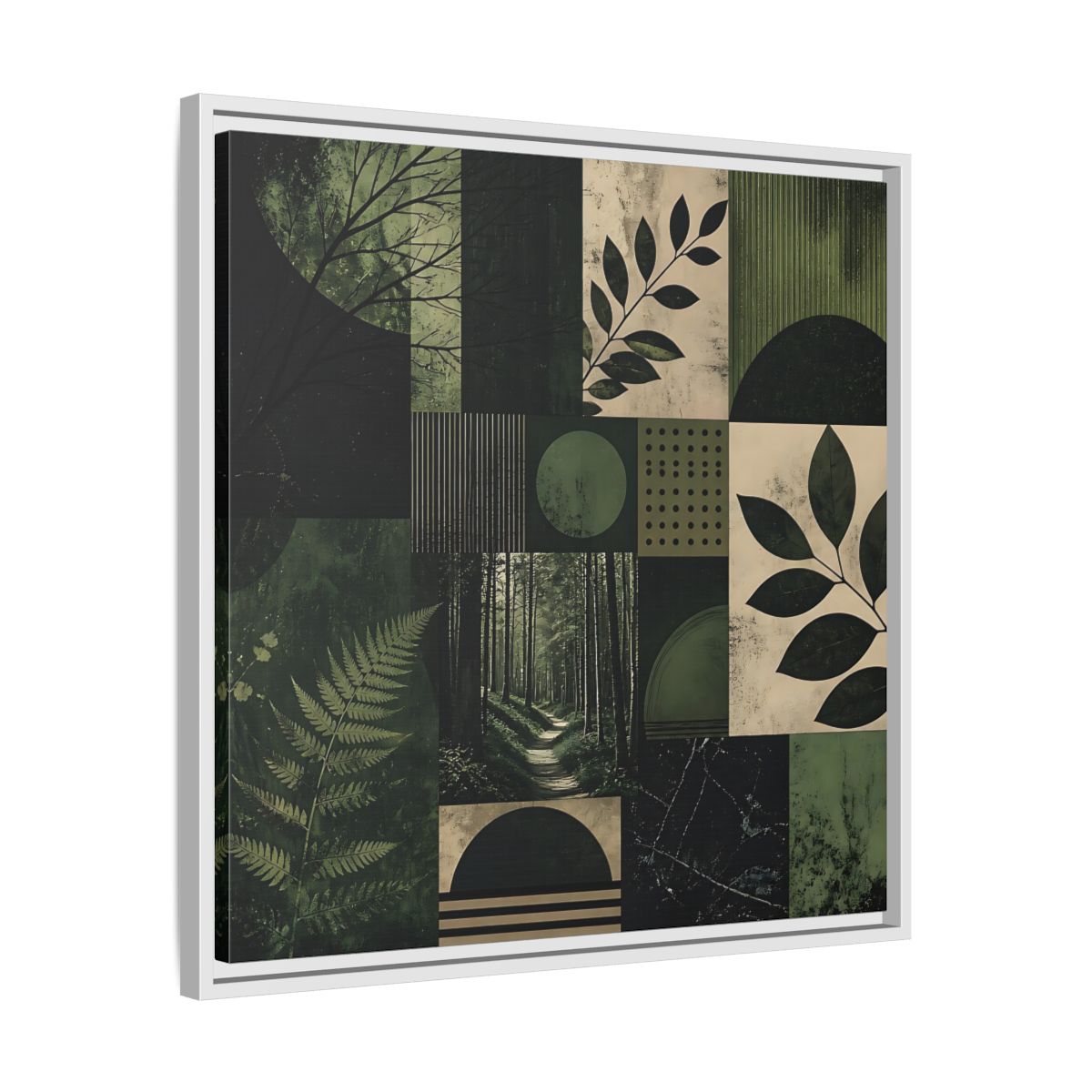 Side Mockup 26. Nature Nature Collage Green And Black shown as stretched canvas wall art
