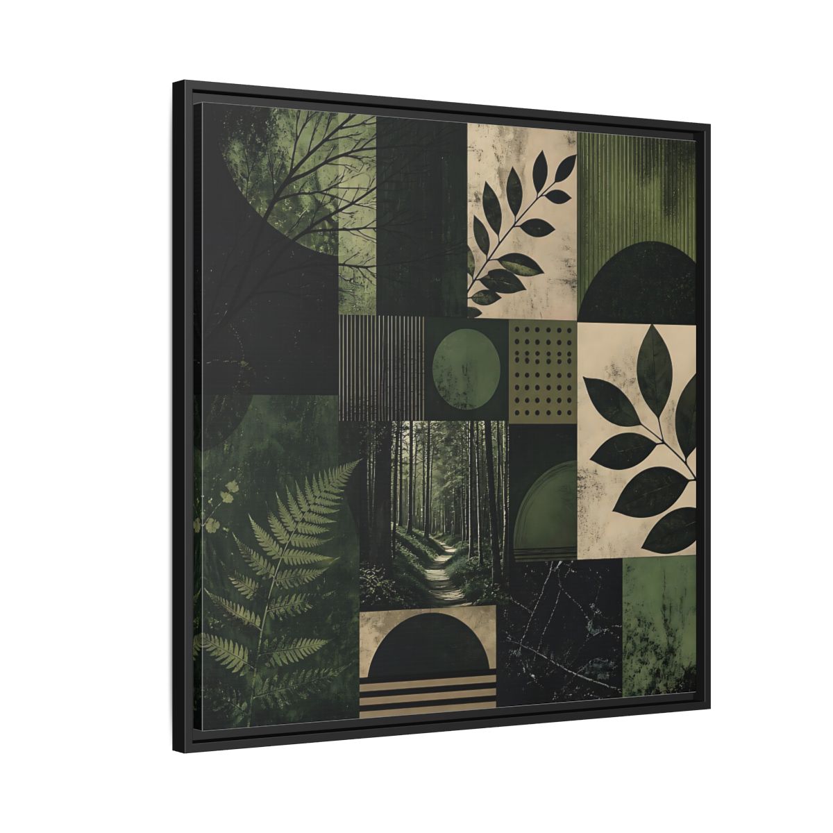 Side Mockup 9. Nature Nature Collage Green And Black shown as stretched canvas wall art