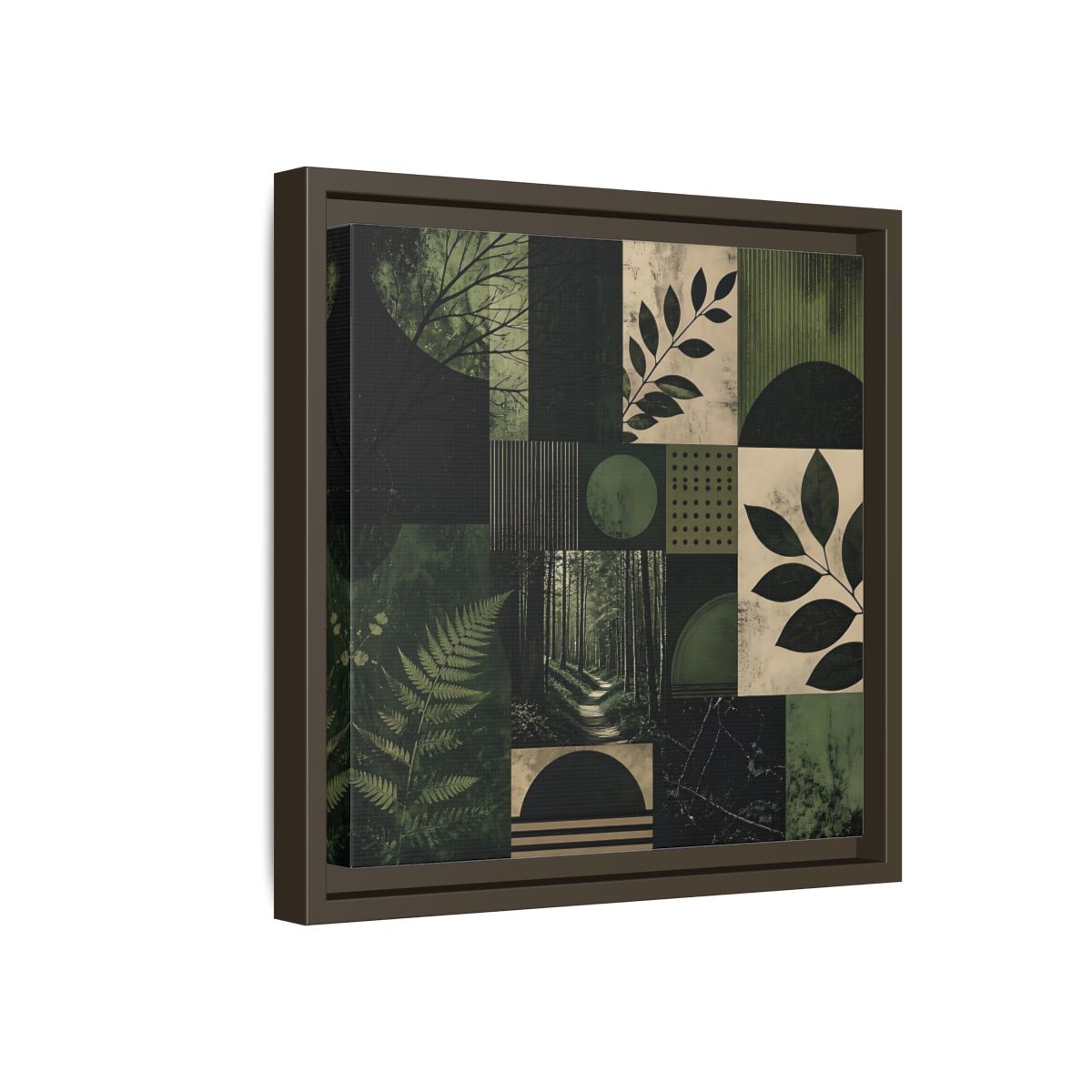 Side Mockup 17. Nature Nature Collage Green And Black shown as stretched canvas wall art