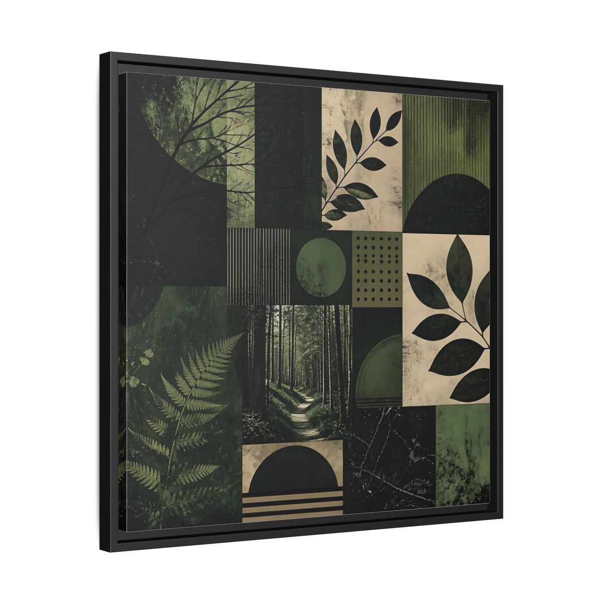 Side Mockup 31. Nature Nature Collage Green And Black shown as stretched canvas wall art