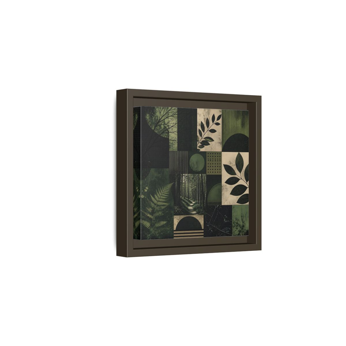 Side Mockup 2. Nature Nature Collage Green And Black shown as stretched canvas wall art