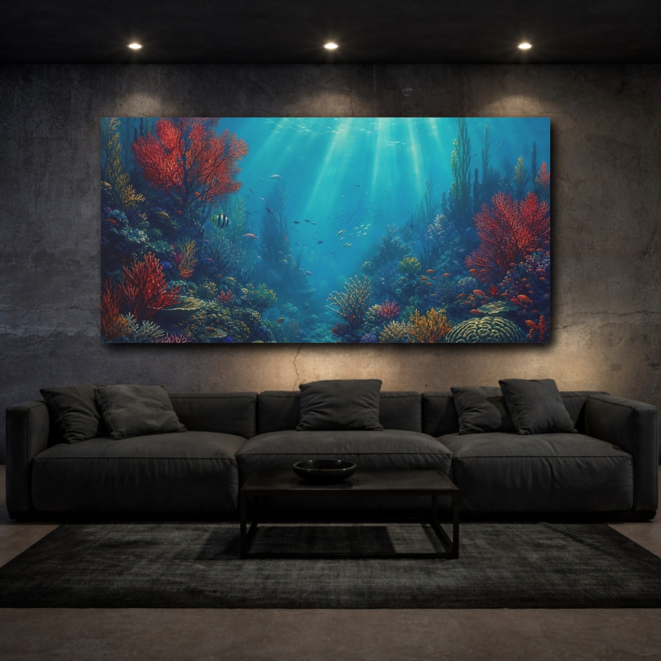 Mockup 3. Nature Coral Reef Vibrant Underwater shown as stretched canvas wall art