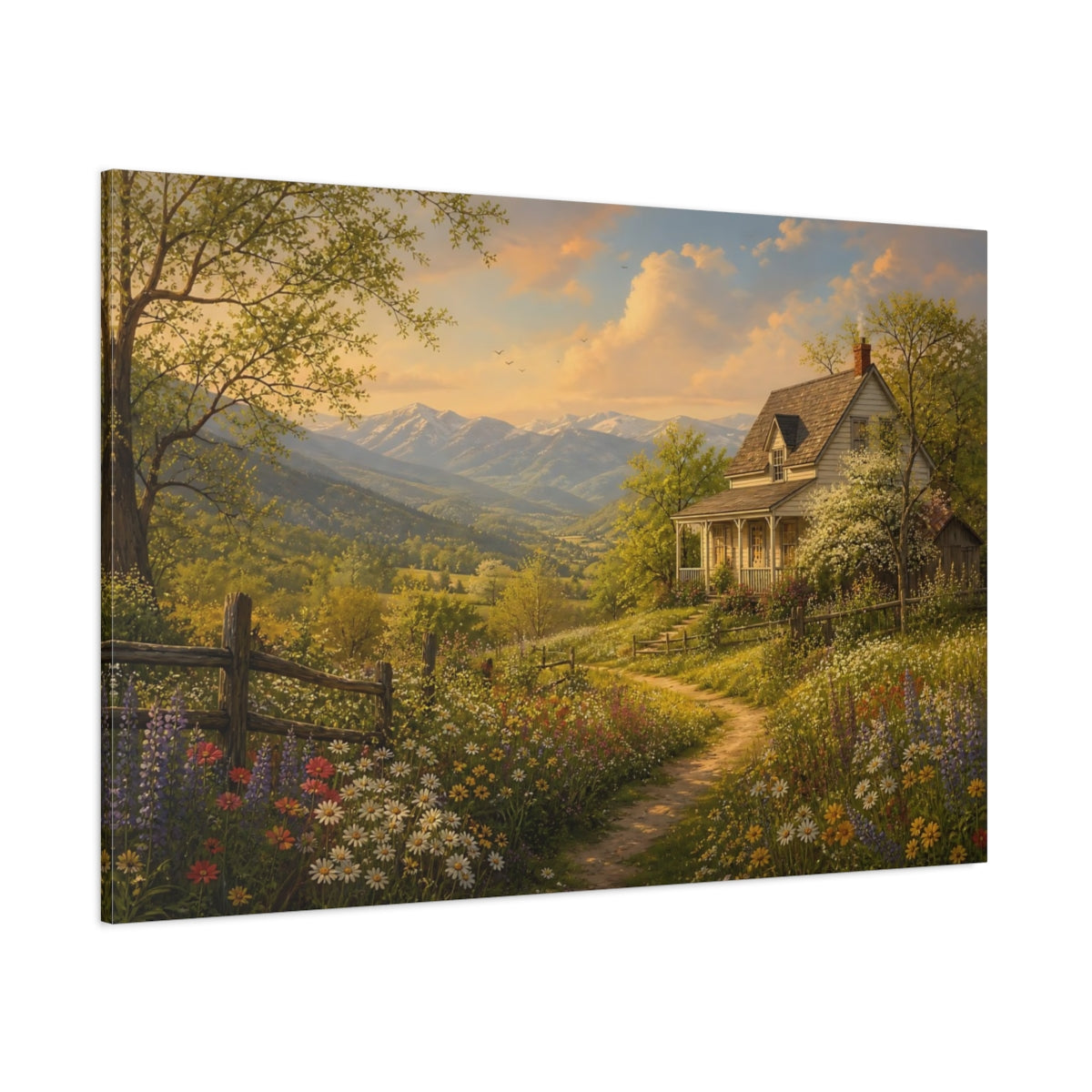 Side Mockup 1. Nature Country House Lush Greenery shown as canvas print