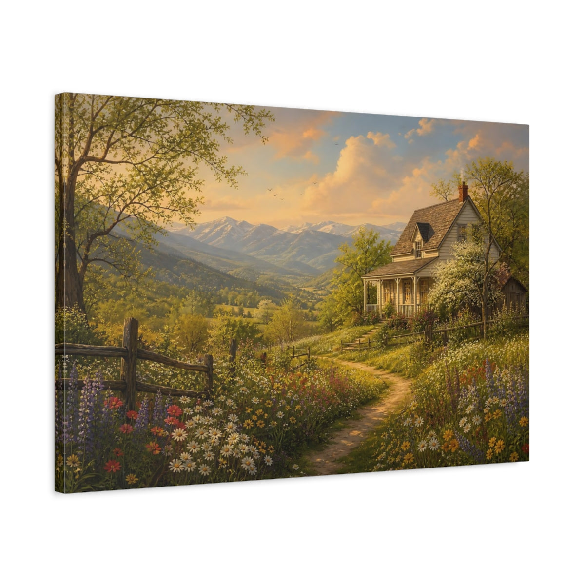 Side Mockup 2. Nature Country House Lush Greenery shown as canvas print
