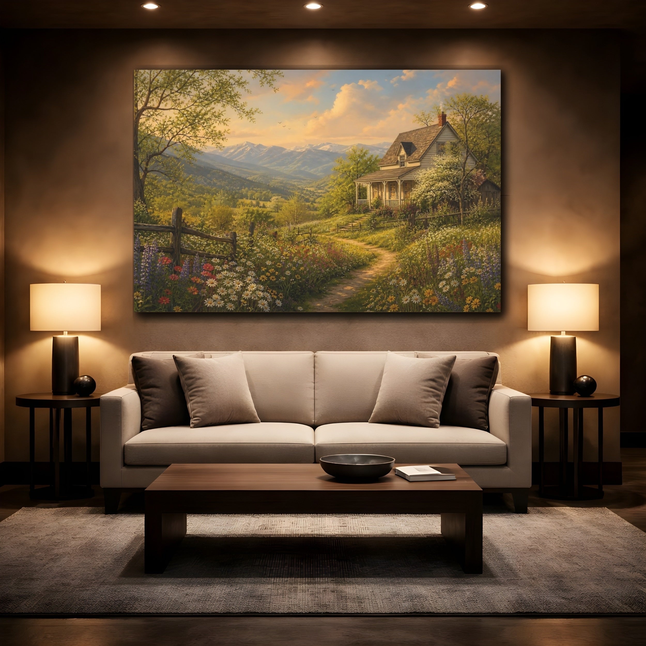 Mockup 2. Nature Country House Lush Greenery shown as canvas print