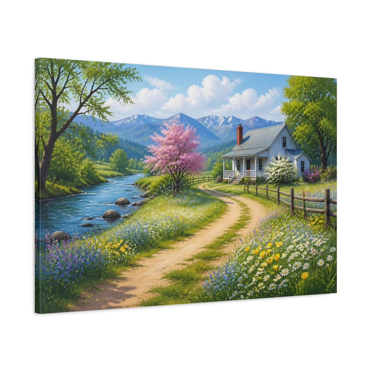 Main Mockup. Nature Country House Spring Landscape shown as stretched canvas wall art