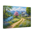 Side Mockup 4. Nature Country House Spring Landscape shown as stretched canvas wall art